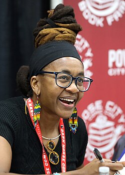 Okorafor signing books in 2024